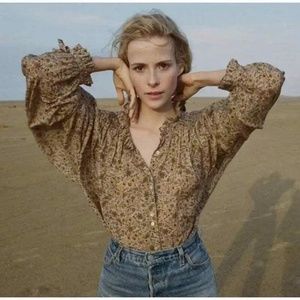 DÔEN Rose Top in Jaipur Mustard Floral. Size x-small